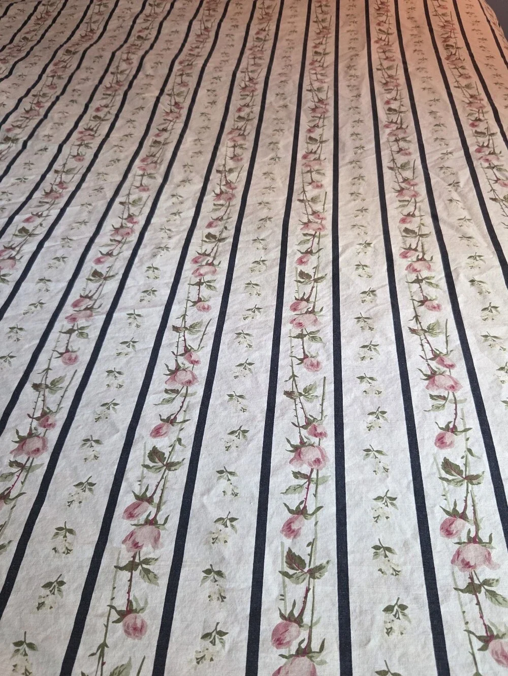 Vintage Ralph Lauren Floral Stripe Cotton Flat Sheet in White and Pink